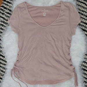 Ribbed Dusty Pink Tee with Side Ties!